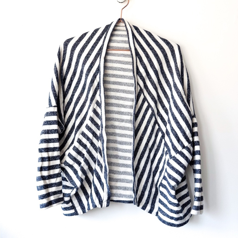 Striped Women's Sweater Gray and White Cardigan Scarf/Shawl